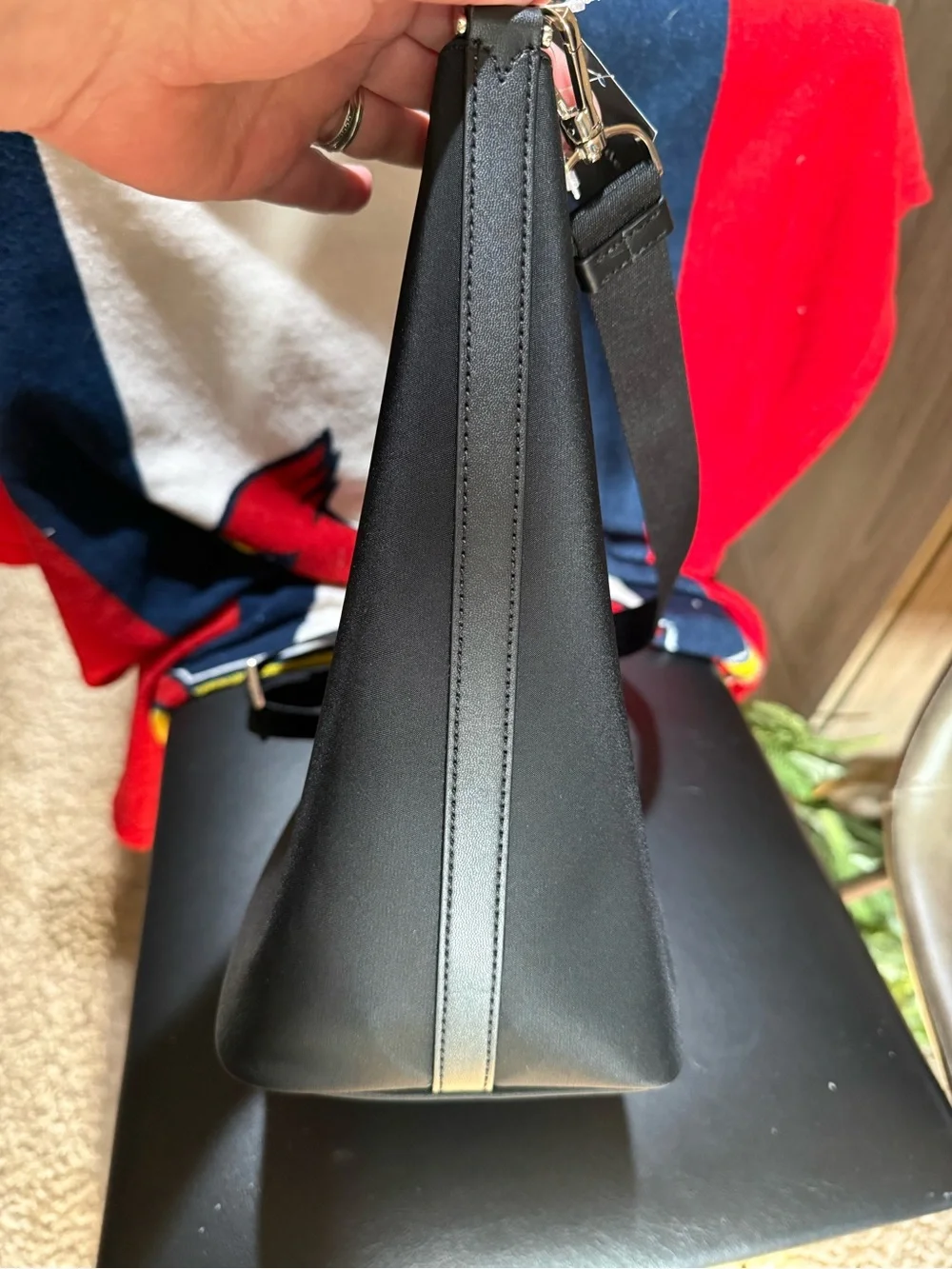 kate spade black nylon messenger crossbody with gold logo